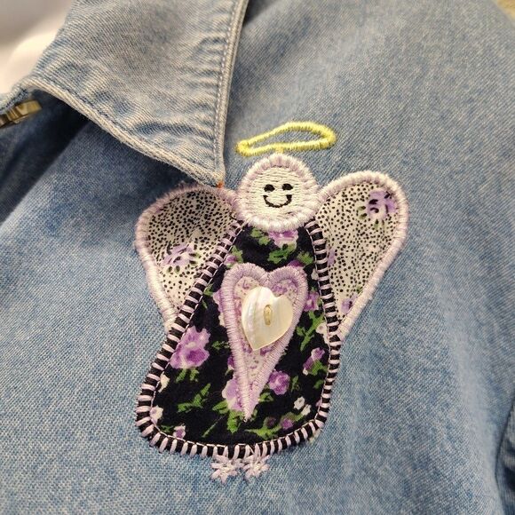 Blair Women Size XL Embroidered Angel Denim Button Down Shirt Top 90s Grannycore - Picture 5 of 12